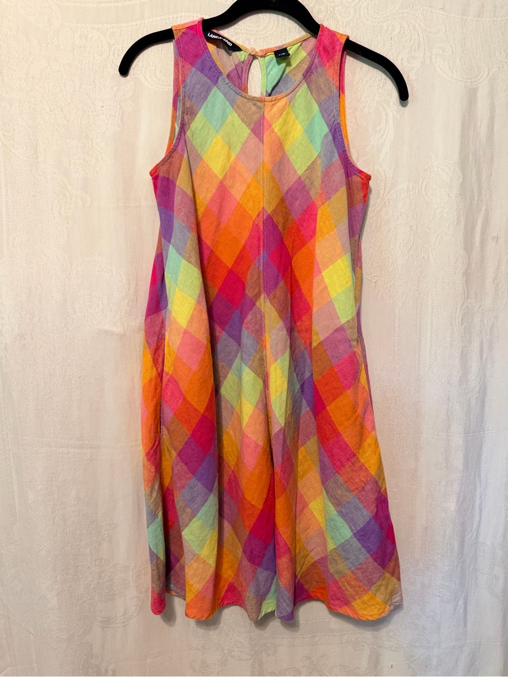 Lands' End linen Multicolor Plaid Sleeveless A‑Line Dress